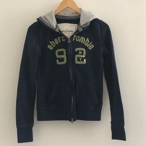EUC Abercrombie Navy Green Logo Zip Hoodie Jacket